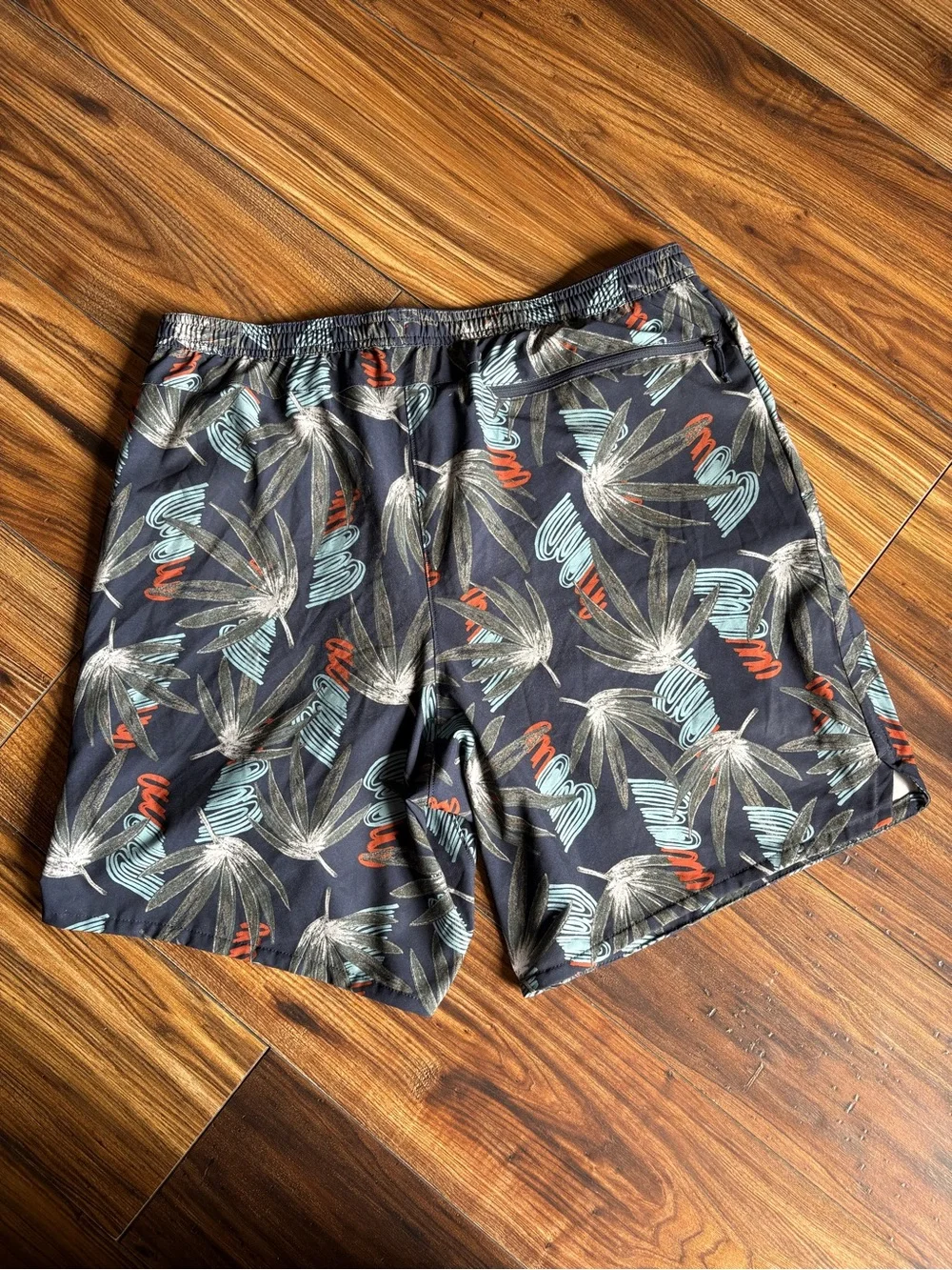 Patagonia Navy Tropical Palm Print Swim Trunks